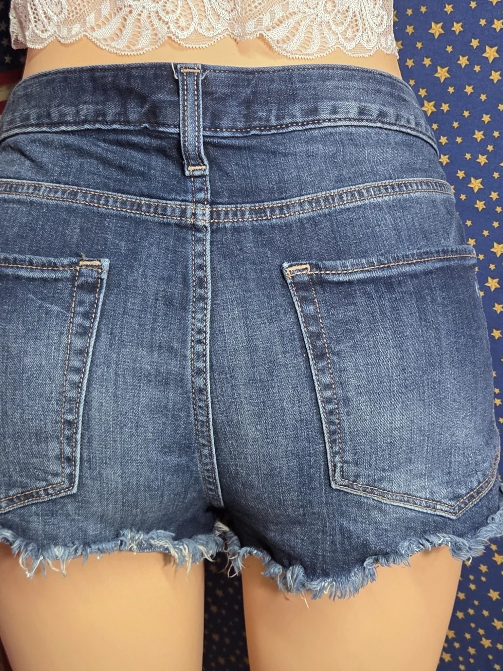 **Express Dark Blue Distressed Denim Jean Shorts** - Picture 10 of 12